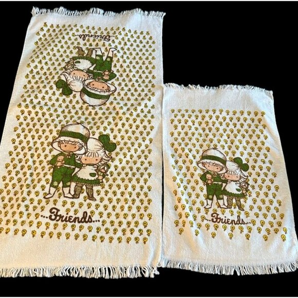 Vintage 70s Joan Walsh Anglund Bath and Hand Towel 'Friends' Stevens Utica - Picture 2 of 8